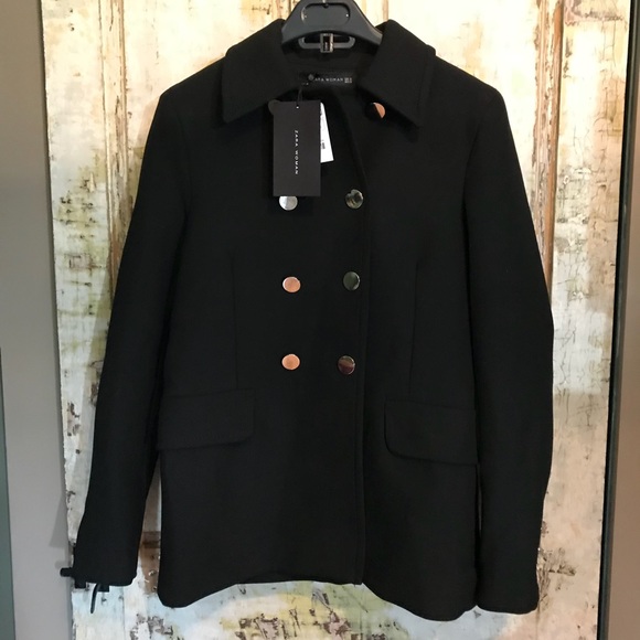 Zara Jackets & Blazers - New Zara Womens Black Soft Shell Peacoat XS